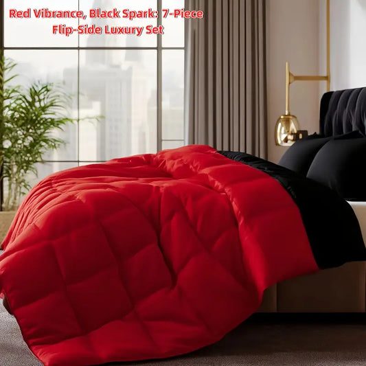 Cosybay 3pcs/7pcs Luxury Color Bed Comforter Sets, 4 Pillowcases, 1 Comforter Sets Queen, 1 Flat Sheet, 1 Fitted Sheet, Quilt Set, Perfect for Home Bedroom & Hotel & School,